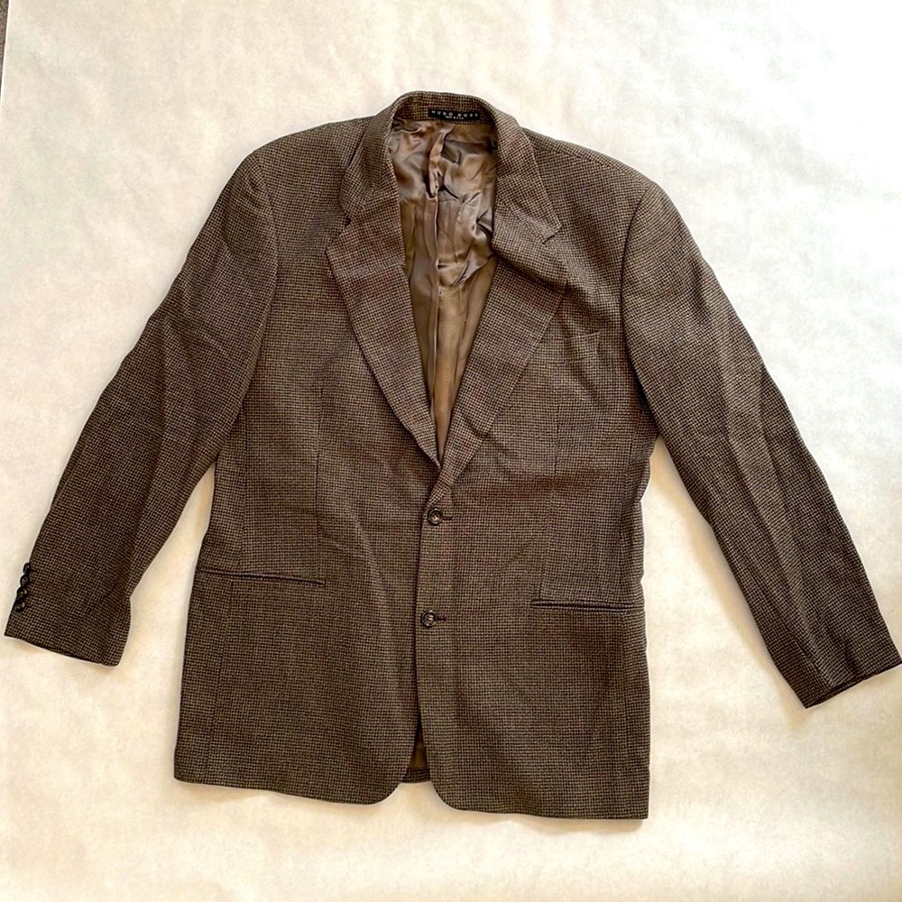 Hugo Boss Men’s Brown Check Wool Sport Jacket Blazer Size 42L, Union Made in USA